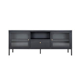 Comoda TV neagra din otel si sticla 160 cm Dalby House Nordic